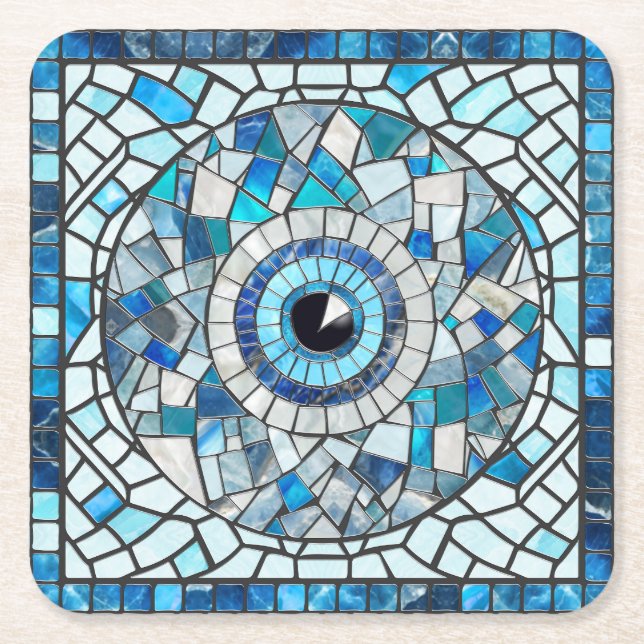 Evil Eye Amulet Mosaic Art Square Paper Coaster (Front)