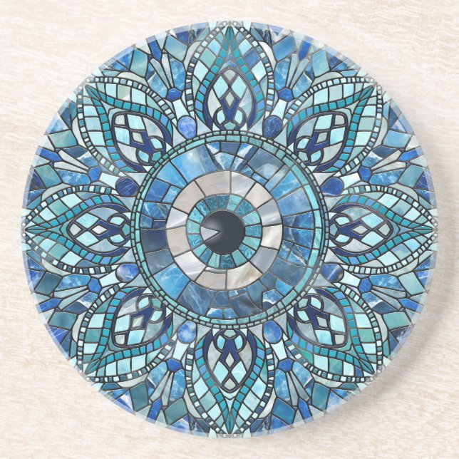 Evil Eye Amulet Mosaic Mandala Art Coaster (Front)
