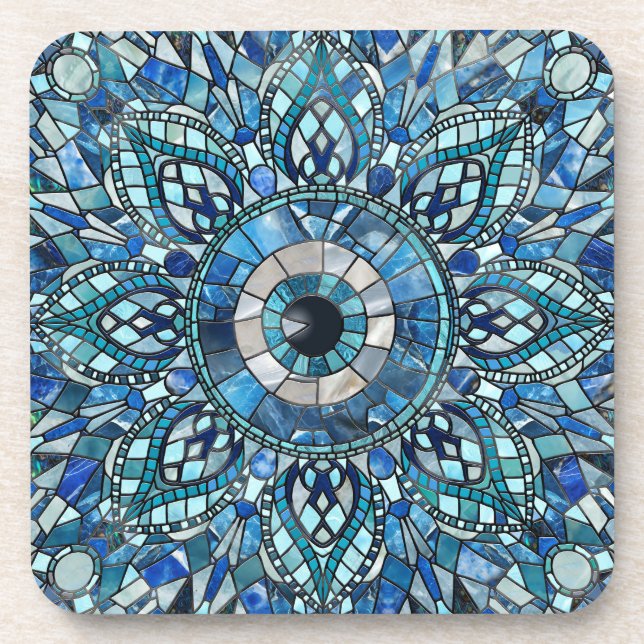 Evil Eye Amulet Mosaic Mandala Art Coaster (Front)