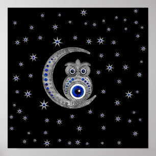 Evil Eye Amulet - Owl on the moon Poster