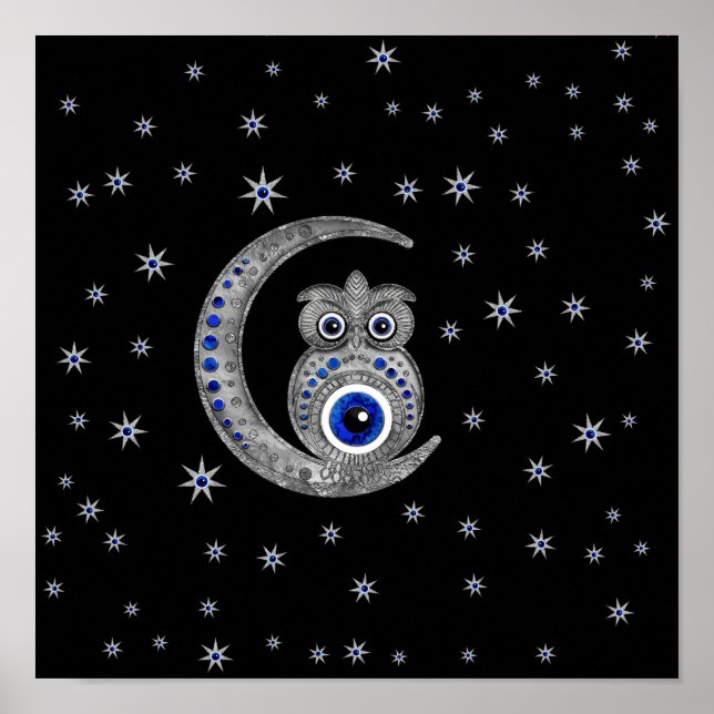 Evil Eye Amulet - Owl on the moon Poster (Front)