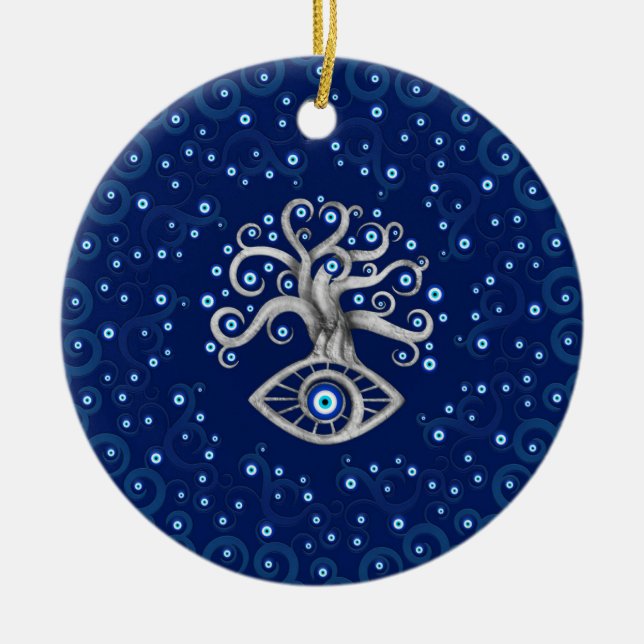 Evil Eye Amulet Tree Ceramic Ornament (Front)