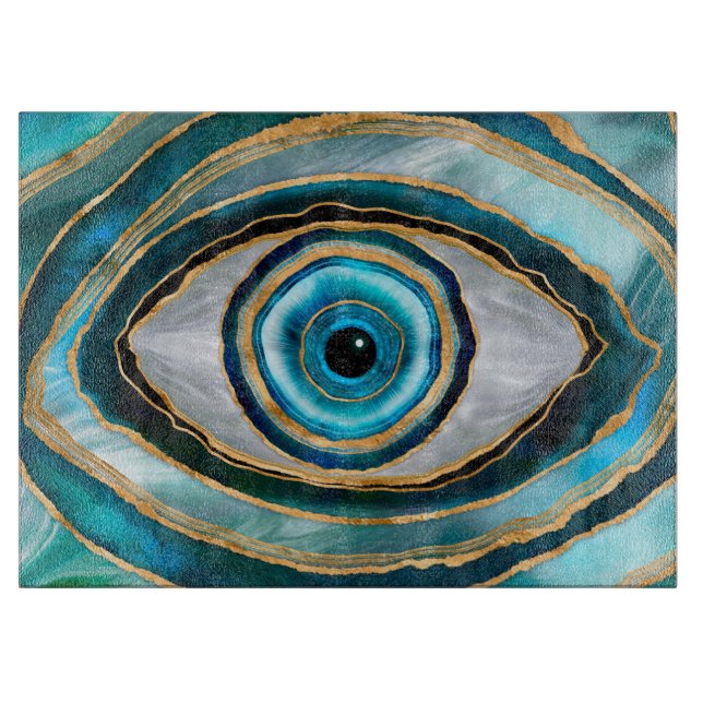 Evil Eye Amulet Watercolor marbles and gold Cutting Board (Front)