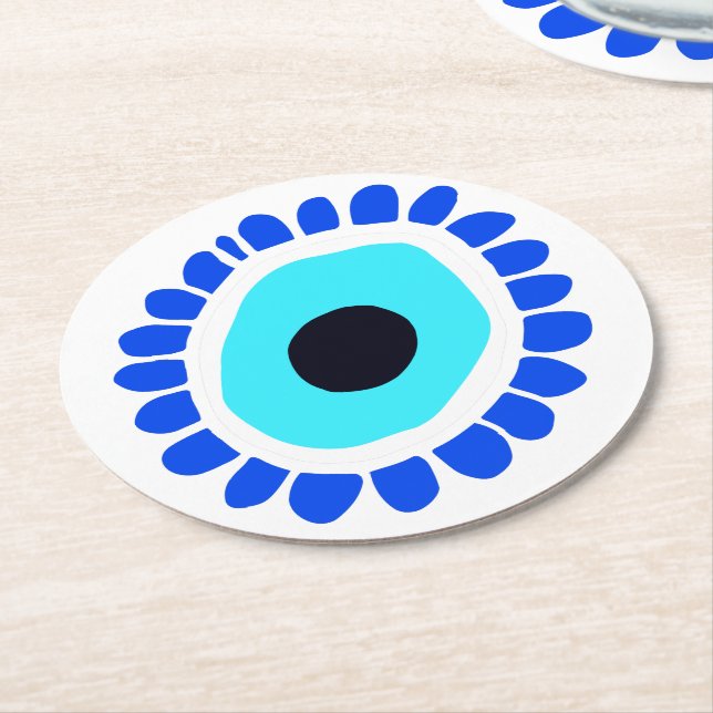 Evil Eye Ancient Greek Turkish Lucky Symbol Round Paper Coaster (Angled)