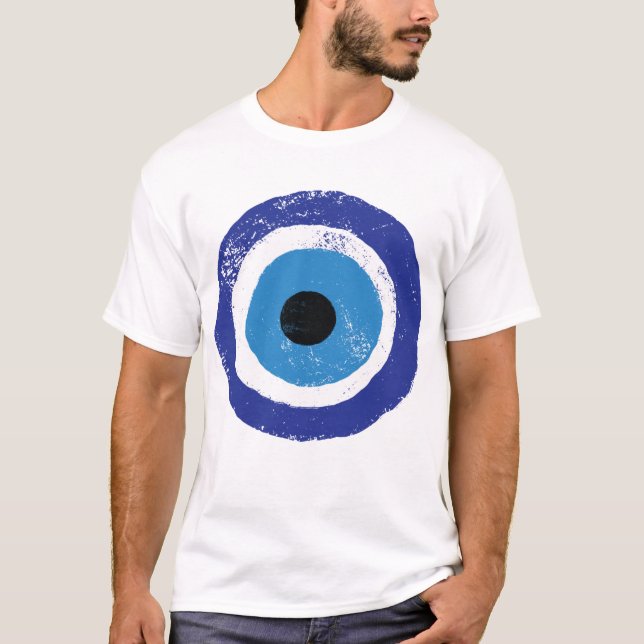 Evil Eye Artistic Blue Greek T-Shirt (Front)