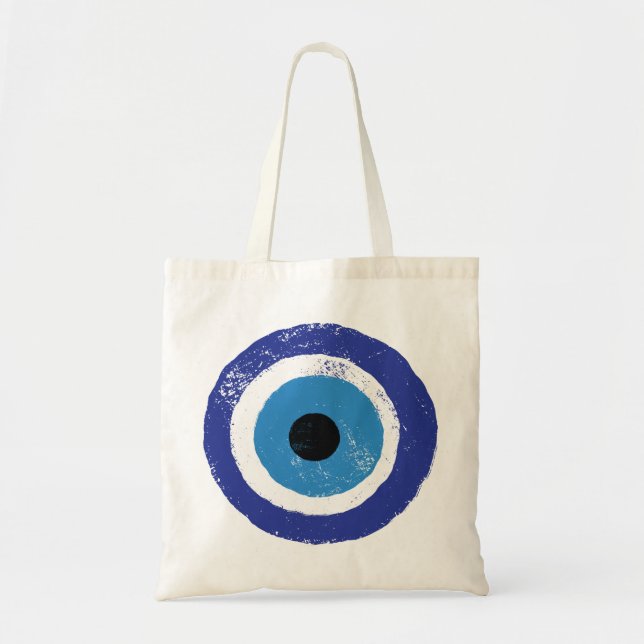 Evil Eye Artistic Blue Greek Tote Bag (Front)