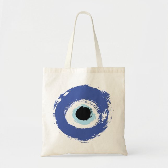 Evil Eye Artistic Blue Greek Tote Bag (Front)