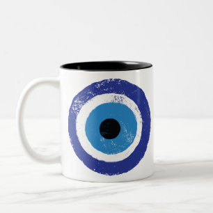 Evil Eye Artistic Blue Greek Two-Tone Coffee Mug