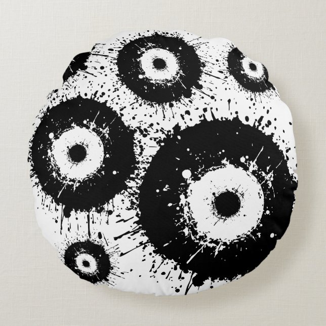 Evil eye black and white round cushion (Front)