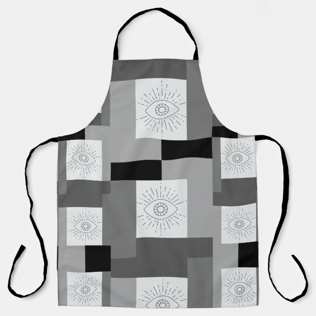 Evil eye Black, White and Grey graphic design Apron (Front)