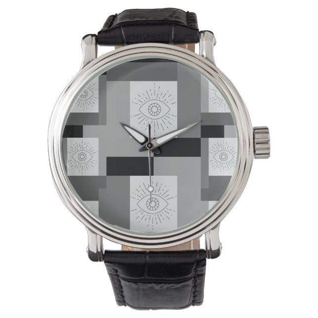 Evil eye Black, White and Grey graphic design Watch (Front)