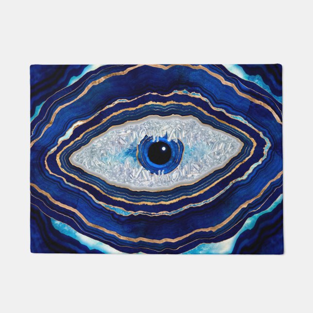 Evil Eye Blue Agate Geode Ditital Art Doormat (Front)