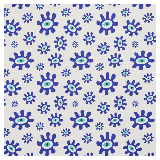 Evil Eye Blue and White Abstract Pattern Fabric (Swatch)