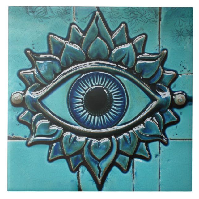 Evil Eye Blue Greek Mati Ceramic Tile (Front)