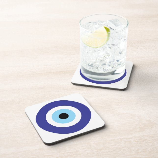 Evil Eye Blue Mati circle plastic coaster set (Right Side)