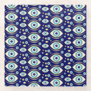 Evil Eye Charm Pattern Glass Coaster