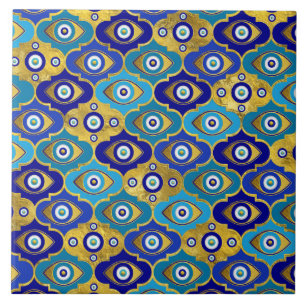 Evil Eye Charms in Quatrefoil Pattern Ceramic Tile