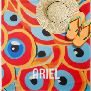 Evil Eye Colourful Red Blue Beach Towel