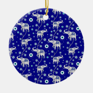 Evil Eye Elephant Good Luck amulet pattern Ceramic Ornament
