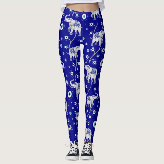 Evil Eye Elephant Good Luck amulet pattern Leggings (Front)