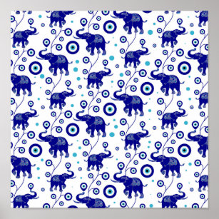 Evil Eye Elephant Good Luck amulet pattern Poster