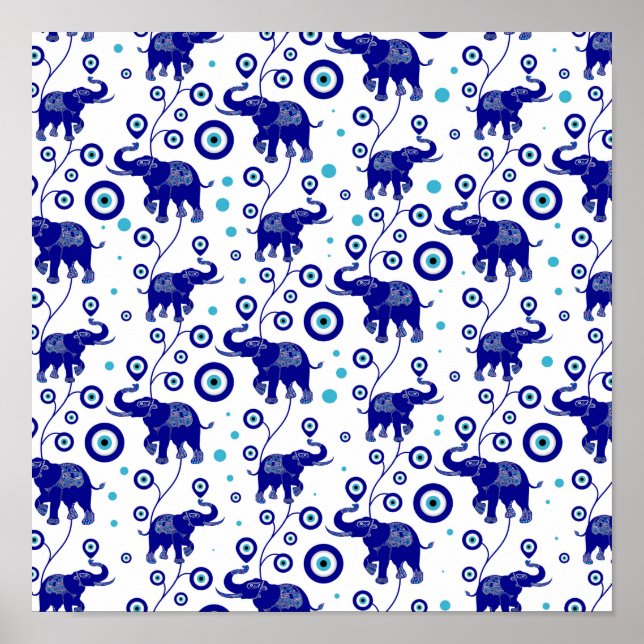 Evil Eye Elephant Good Luck amulet pattern Poster (Front)