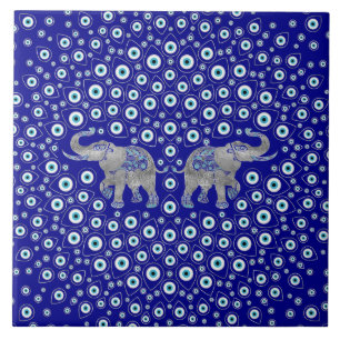 Evil Eye Elephant Good Luck Charm Ceramic Tile