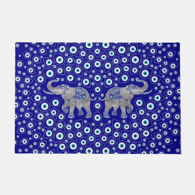 Evil Eye Elephant Good Luck Charm Doormat (Front)