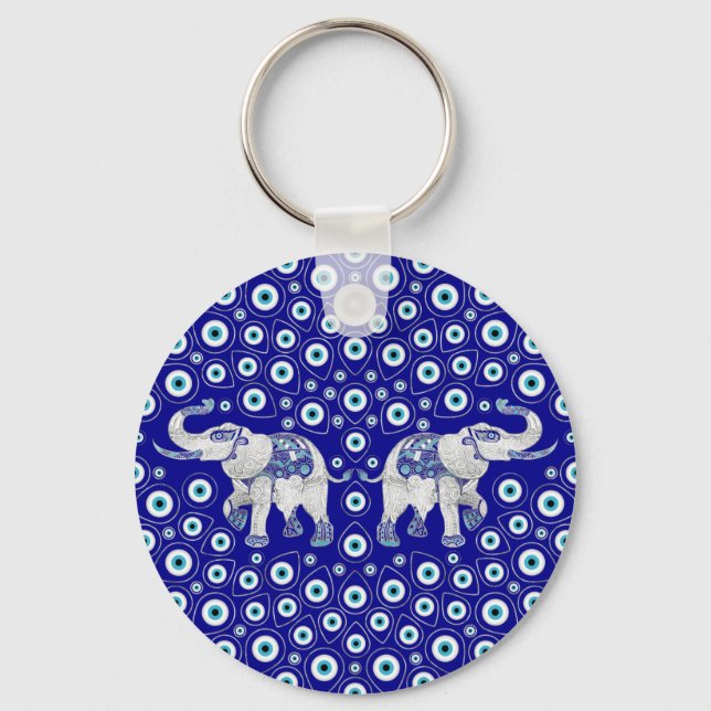 Evil Eye Elephant Good Luck Charm Key Ring (Front)