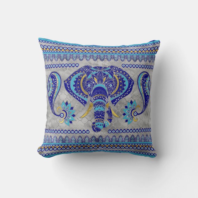 Evil Eye Elephant Ornamental Pattern Cushion (Front)
