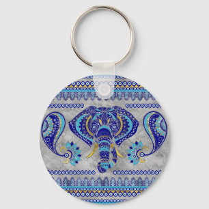 Evil Eye Elephant Ornamental Pattern Key Ring