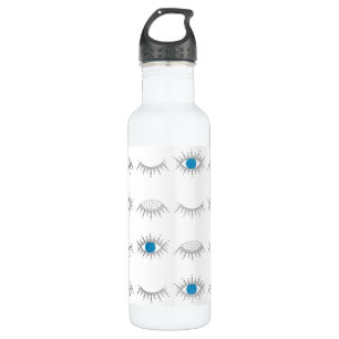 Evil Eye Eyelashes Nazar Mati Pattern Silver Blue 710 Ml Water Bottle