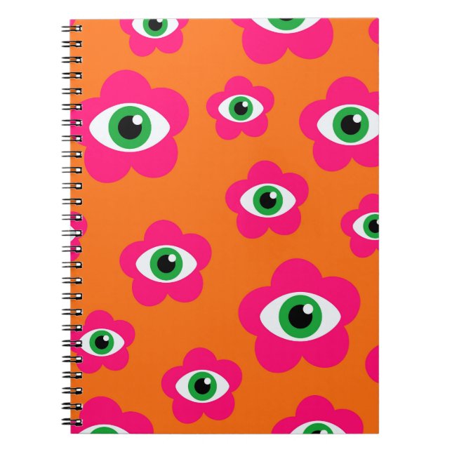 Evil Eye Flowers Retro Spiral Notebook (Front)