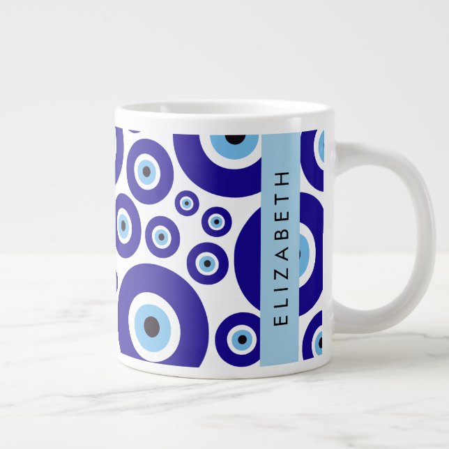 Evil Eye, Greek Eye, Turkish Eye, Mati, Your Name Large Coffee Mug (Right)