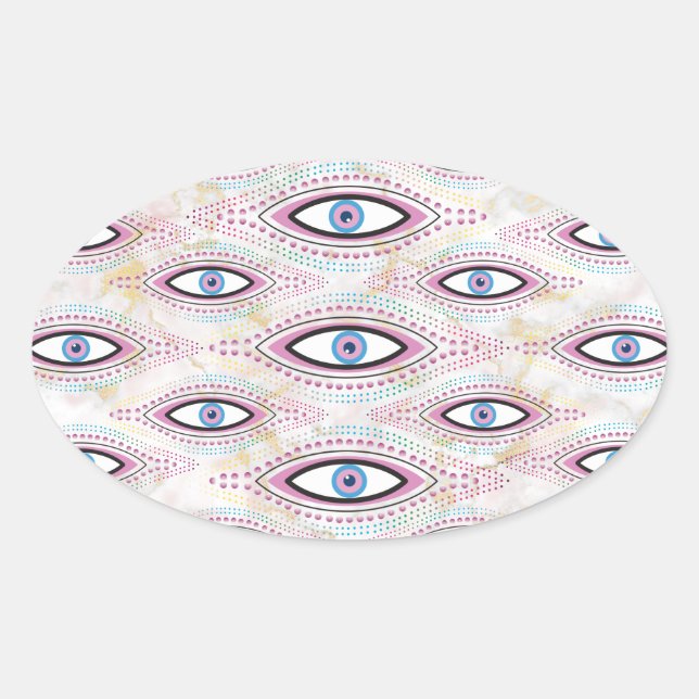 Evil Eye Illustrated eye colourful Oval Sticker (Front)