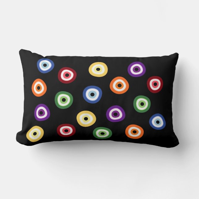 Evil Eye in Rainbow Colours Black Lumbar Pillow (Front)