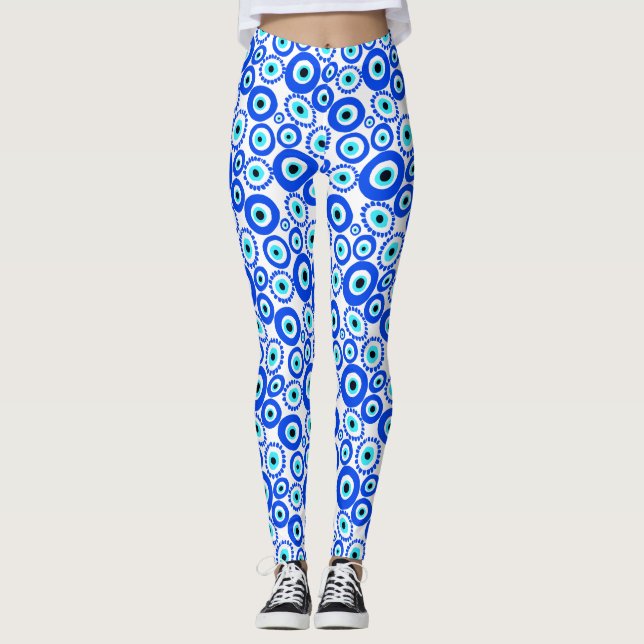 Evil Eye Lucky Charm Colourful Patterned Leggings (Front)