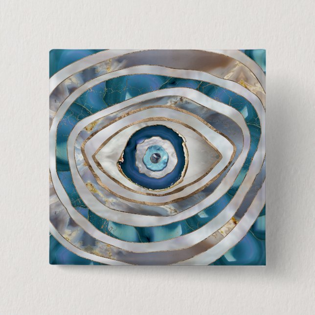 Evil Eye Mineral textures and gold 15 Cm Square Badge (Front)