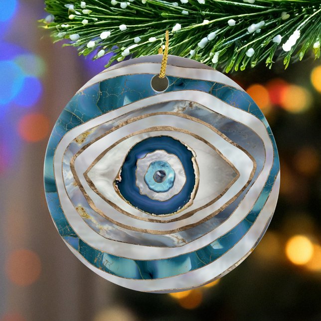 Evil Eye Mineral textures and gold Ceramic Ornament (Creator Uploaded)