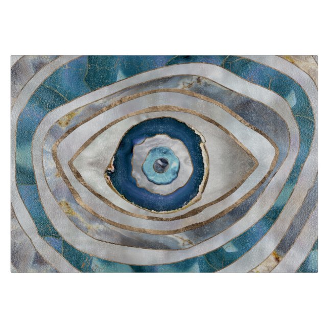 Evil Eye Mineral textures and gold Cutting Board (Front)