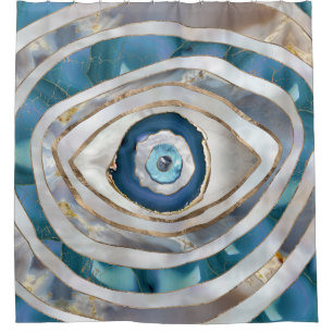 Evil Eye Mineral textures and gold Shower Curtain