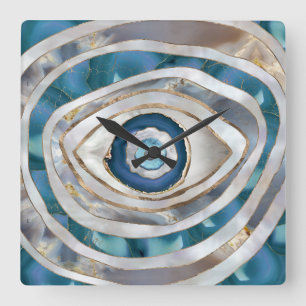 Evil Eye Mineral textures and gold Square Wall Clock