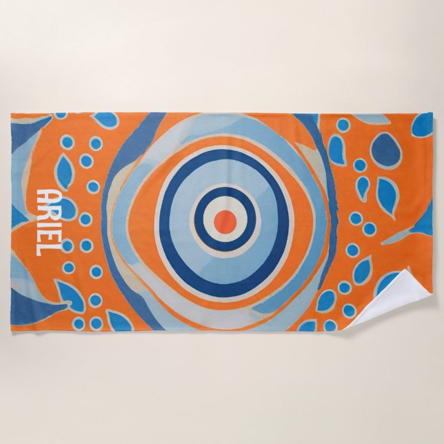 Evil Eye Modern Retro Colourful Beach Towel (Front)