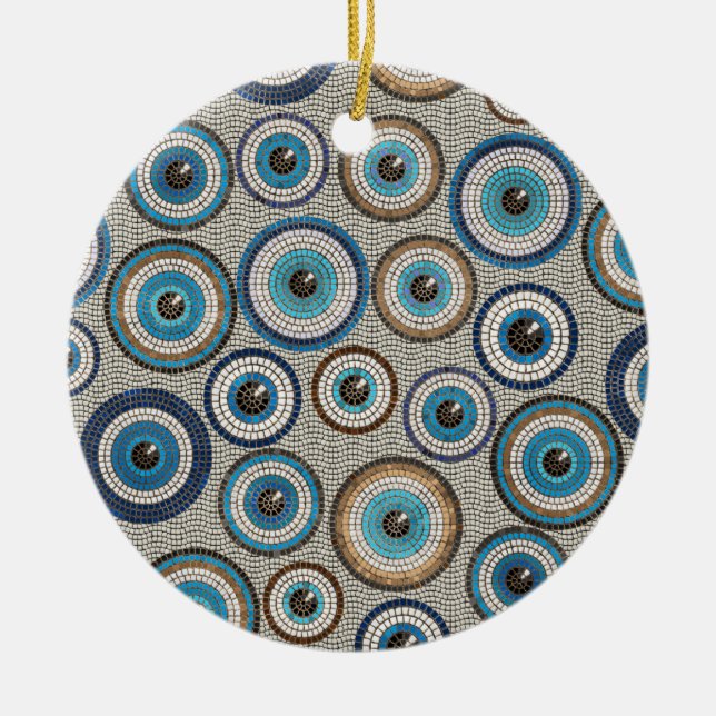 Evil Eye Mosaic Tile Pattern Ceramic Ornament (Front)