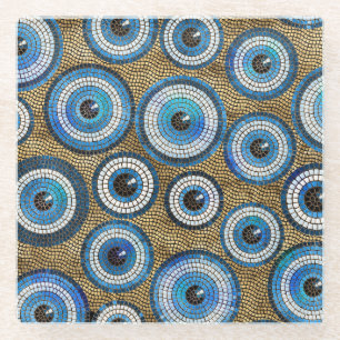 Evil Eye Mosaic Tile Pattern Glass Coaster