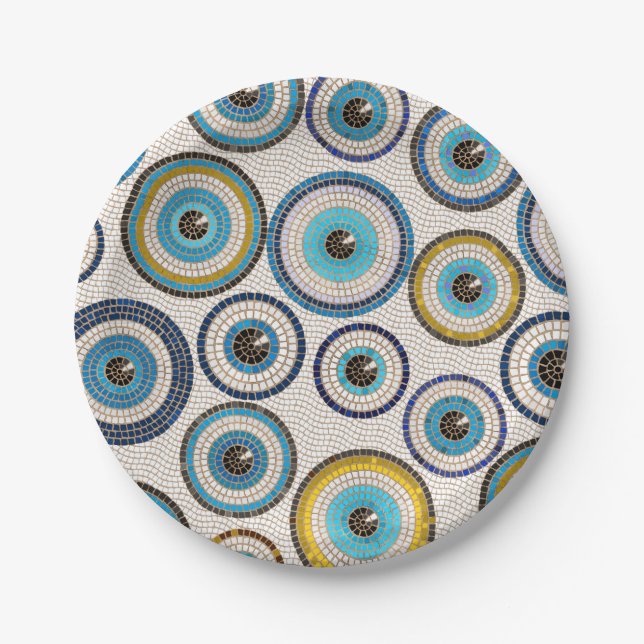 Evil Eye Mosaic Tile Pattern Paper Plate (Front)