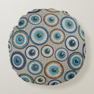 Evil Eye Mosaic Tile Pattern Round Cushion