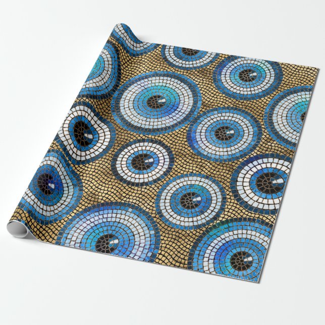 Evil Eye Mosaic Tile Pattern Wrapping Paper (Unrolled)