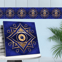 Evil Eye Ornament Gold and Blue Marble