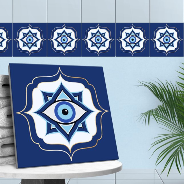 Evil Eye Ornament Moroccan Quatrefoil  Ceramic Tile (Creator Uploaded)